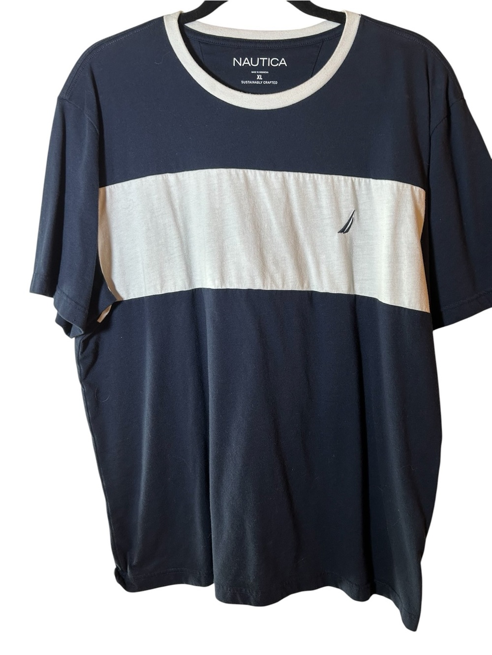 Nautica Navy and White Block Crewneck Tee